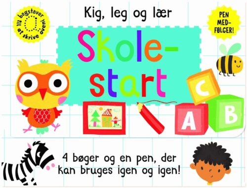 Skriv og visk ud - Skolestart (kuffert med 4 bøger og pen)