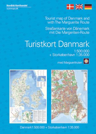 Turistkort Danmark med Margueritruten + kort over Storkøbenhavn